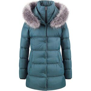 Women's Acid Blue Winter Snow Removable Puffer Jacket Coat Faux Fabric